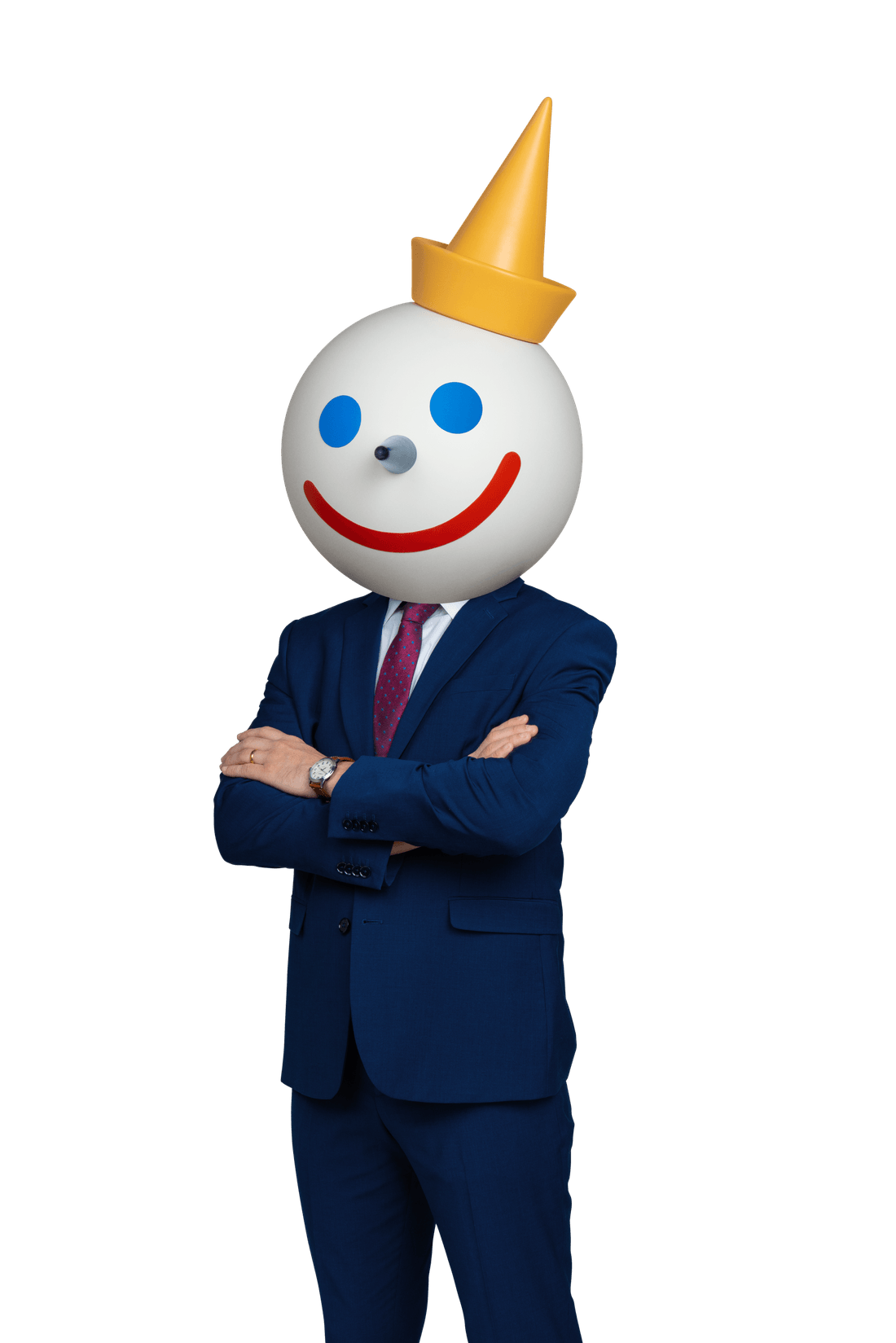 Jack, the Jack in the Box Foundation mascot, standing with arms crossed